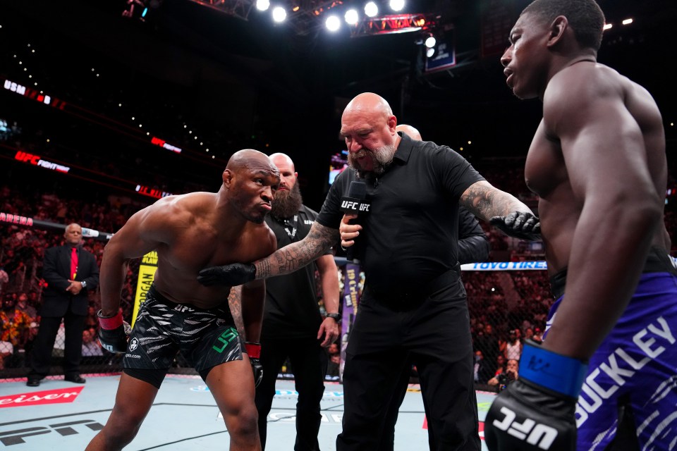 Kamaru Usman and Joaquin Buckley facing off before a UFC welterweight bout.