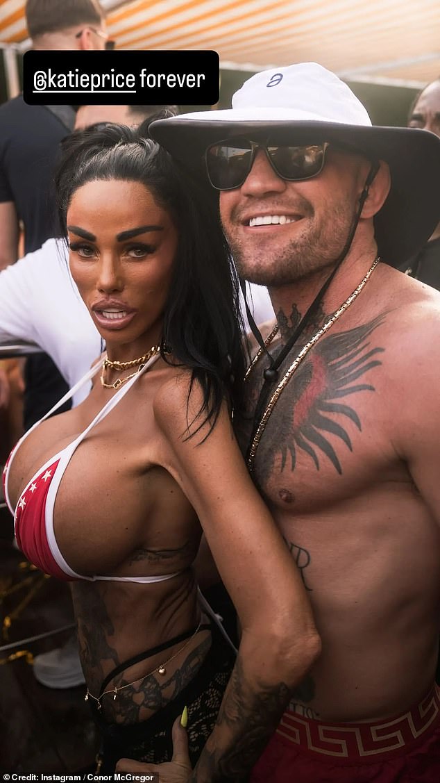 Katie Price has sparked further health fears from fans as she cuddled up to Conor McGregor with her tiny frame on display