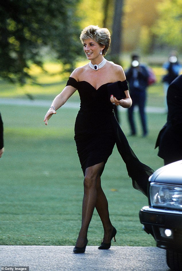 Princess Diana wore her famous little black dress by Christina Stambolian to a charity dinner at the Serpentine Gallery on June 29, 1994