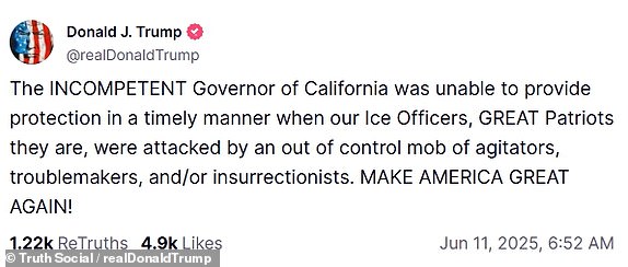 14801755 Trump unleashes on 'incompetent' Gavin Newsom after video message fail as ICE protests spread beyond LA: Live updates