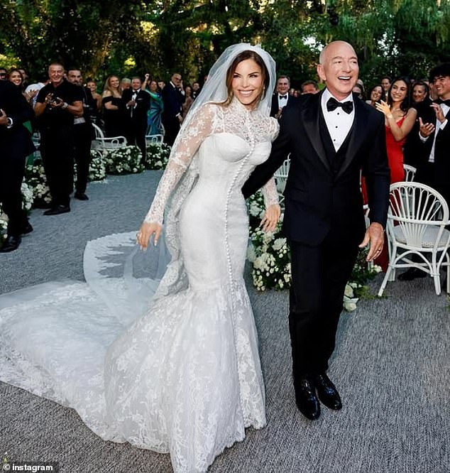 Lauren Sanchez stunned in a lacy turtleneck white Dolce & Gabbana gown as she married Amazon founder Jeff Bezos in Venice, Italy