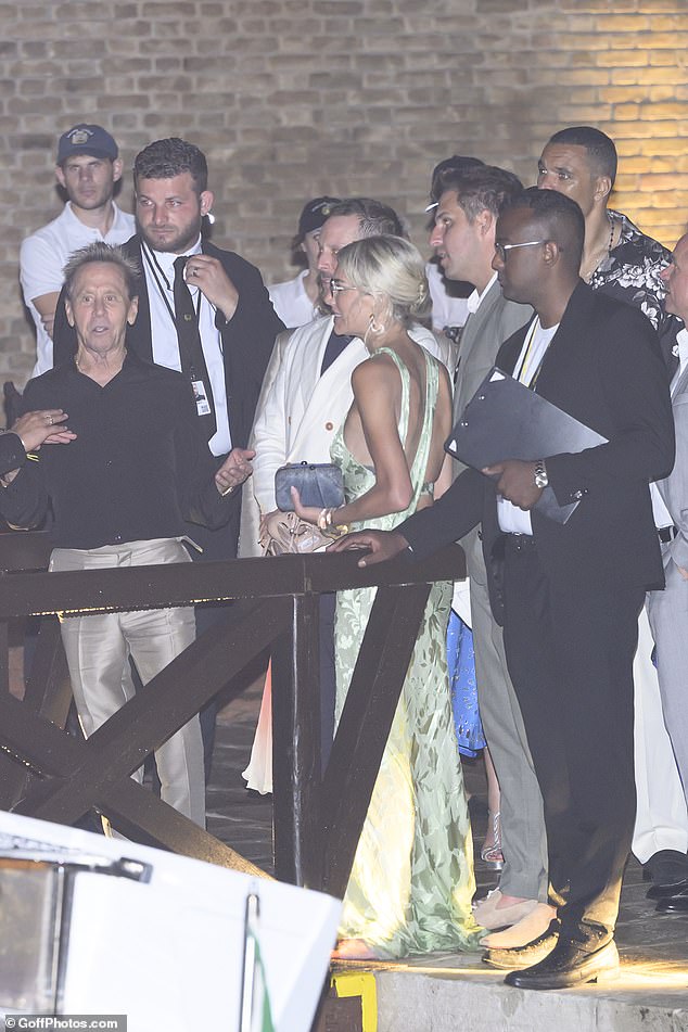Lauren's ex-boyfriend, NFL star Tony Gonzalez (back right in floral shirt) is among the A-listers attending the wedding - the former couple had a son in 2002