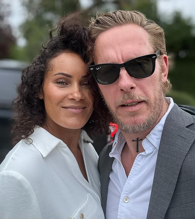 Former GB News presenter Laurence Fox (right) has revealed his marriage to podcaster girlfriend Elizabeth Barker (left)