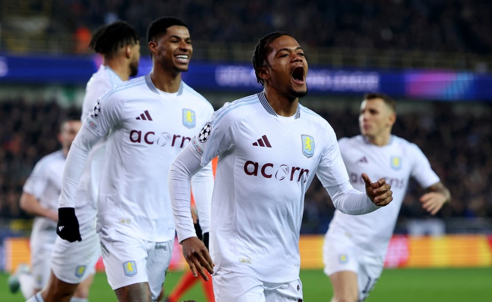 Aston Villa's Leon Bailey celebrating a goal.