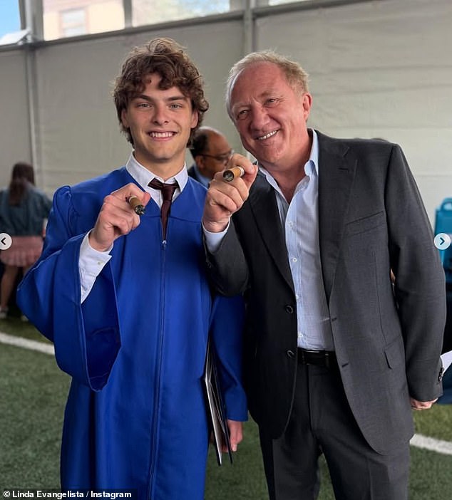 Augustin enjoyed a cigar with his billionaire father after the graduation ceremony