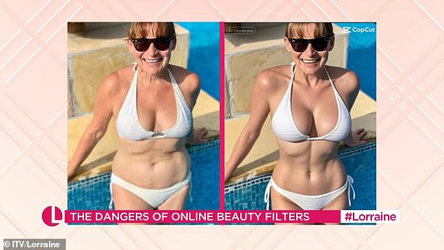 Lorraine Kelly has showed off her 'real body' in a bikini picture as she told fans 'I've got a belly' during her ITV programme on Thursday