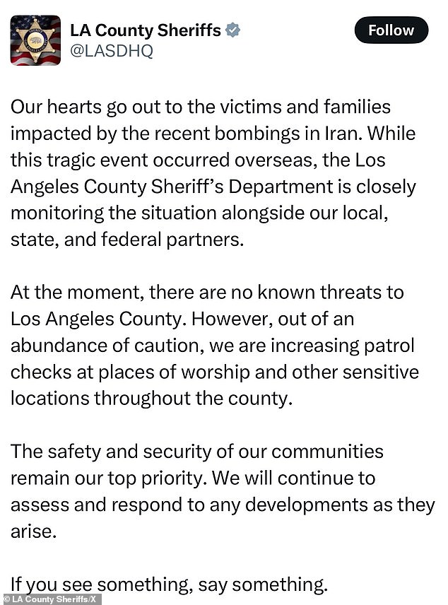 Social media users were quick to slam the original, since-deleted post by the LA Sheriff's Department (shown above) as out of touch and disrespectful to the Jewish community