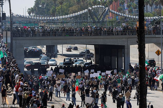 Authorities revealed rioters had shut down the 101 Freeway both southbound and northbound after they stormed the road en masse