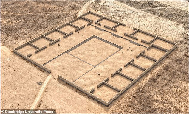 A 3D reconstruction of the Palaspata temple, showing what it may have looked like with three-meter-high walls
