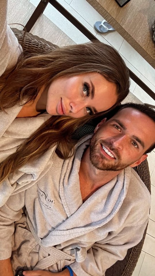 Harriett Blackmore and Ronnie Vint in matching bathrobes.