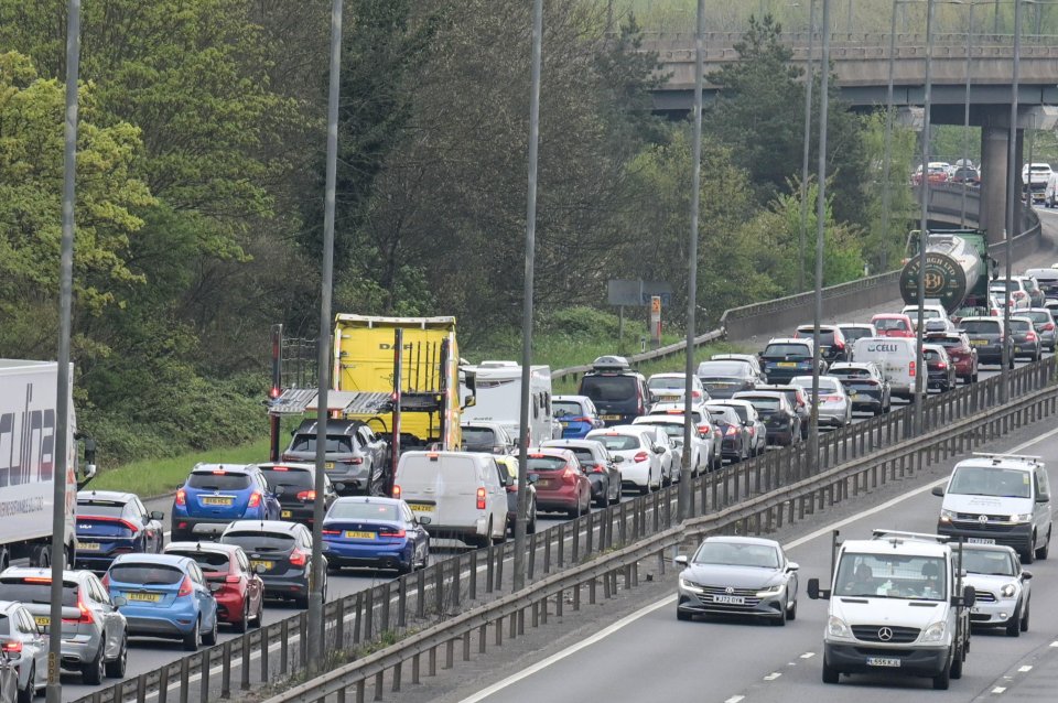 Good Friday traffic on the M5 and M6 motorway interchange near Birmingham.