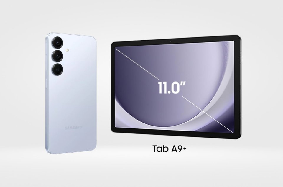 Samsung Galaxy phone and Tab A9+ tablet.