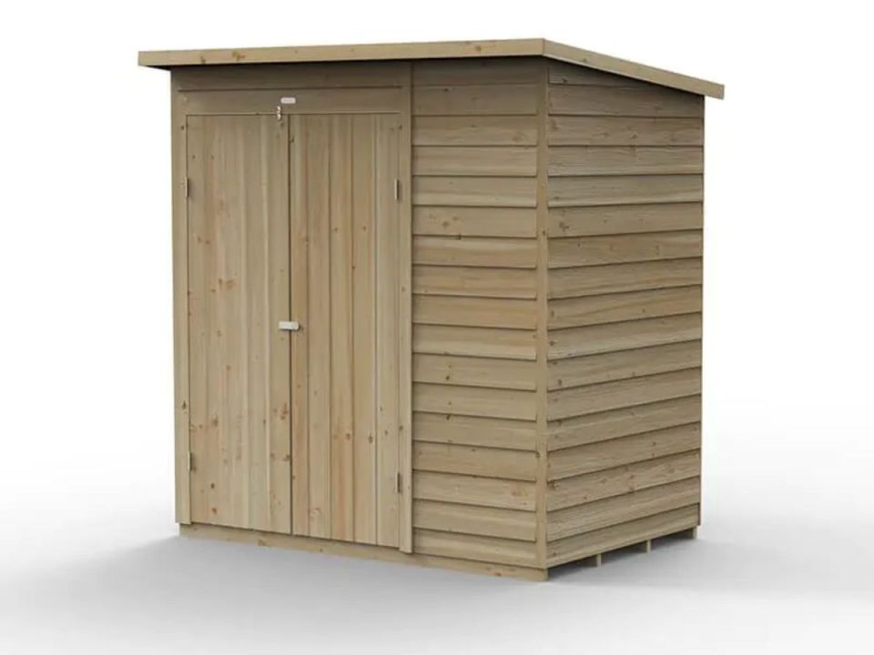 The 6ft x 4ft wooden shed is ideal for storing garden essentials.