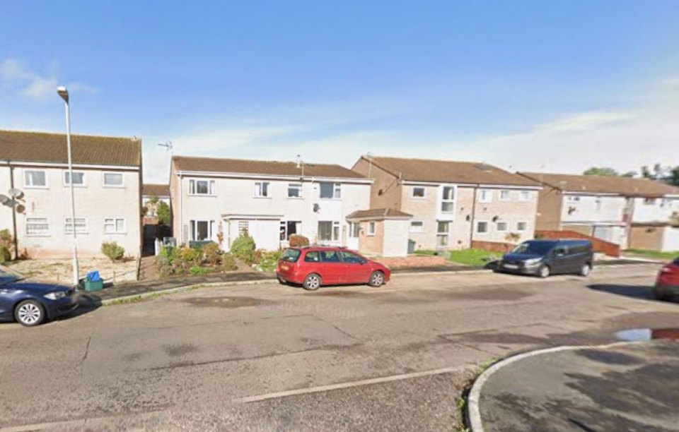 Street view of residential houses and parked cars.