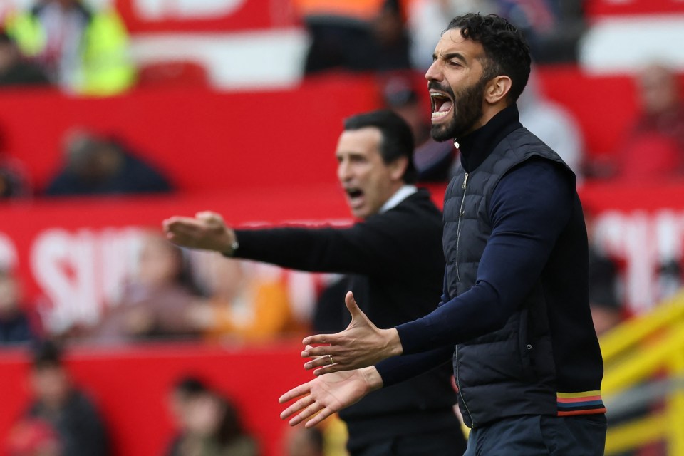 Unai Emery, Aston Villa's head coach, gesturing on the sidelines during a soccer match.