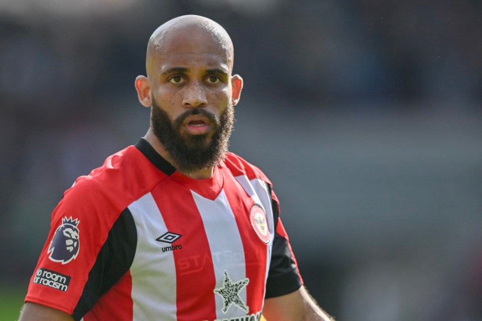 BRENTFORD, ENGLAND - APRIL 19: Bryan Mbeumo of Brentford looks on during the Premier League match between Brentford FC and Brighton & Hove Albion FC at Gtech Community Stadium on April 19, 2025 in Brentford, England. (Photo by Vince Mignott/MB Media/Getty Images)
