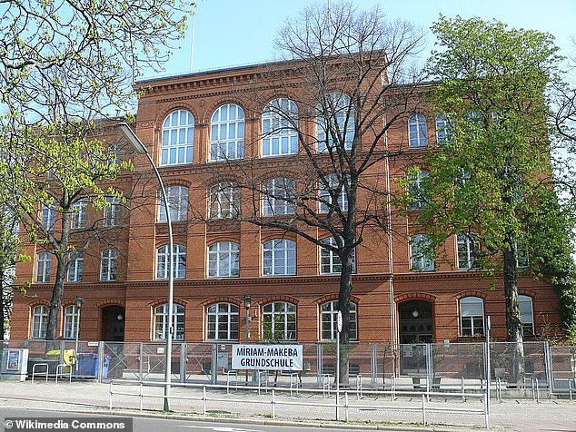 Emergency services were called to the Miriam Makeba Elementary School, Moabit (above) at around 9am this morning where children reported eye pain and 'respiratory irritation'