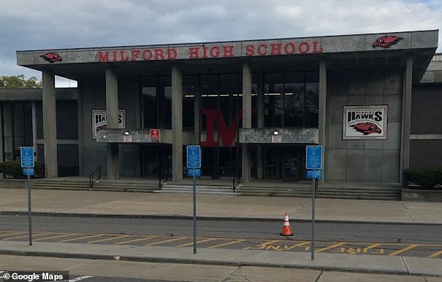 An unidentified 18-year-old Milford High School (pictured) student was arrested by ICE agents Saturday morning while on his way to volleyball practice