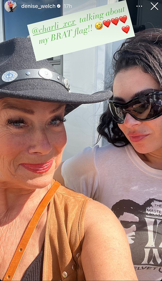 Denise Welch posted a selfie with Charli XCX to her Instagram story on Friday, just hours before her son Matty Healy was set to headline the Pyramid Stage