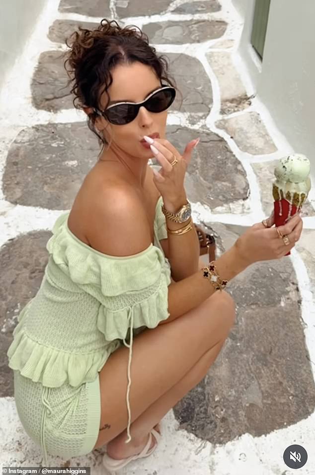 Maura Higgins, 34, put on a sexy display in a mint green outfit as she enjoyed an ice cream on her Greek getaway on Sunday