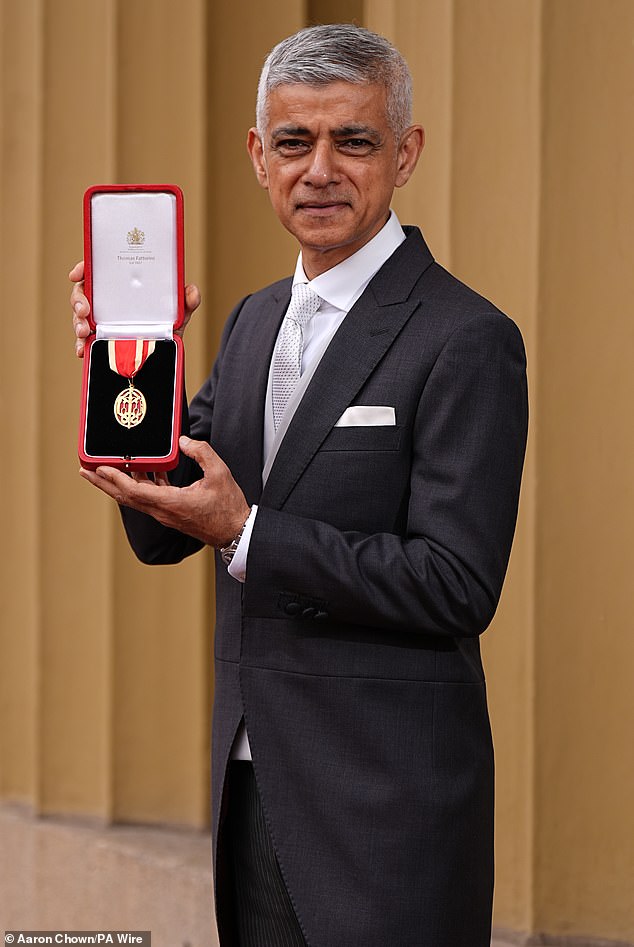 The Mayor of London Sadiq Khan, 54, received his knighthood at Buckingham Palace on Tuesday