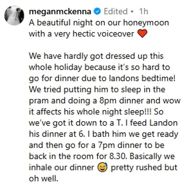 Alongside the clip, she penned: 'A beautiful night on our honeymoon with a very hectic voiceover ¿¿'