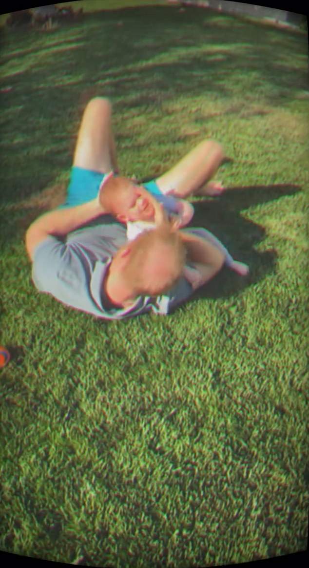 Another shot shows Harry playing with his son Archie in the gleaming sunshine