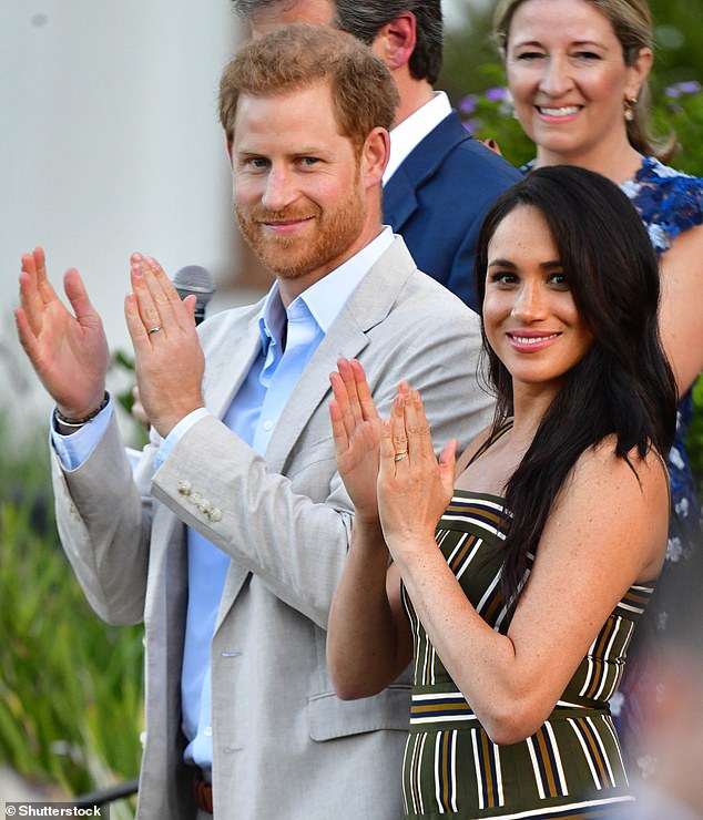 In an interview with entrepreneur and Dragons' Den judge Emma Grede yesterday, Meghan said she 'would ask people to tell the truth' when pressed on 'rewriting her public narrative'. Here, she is pictured with husband Prince Harry in 2019