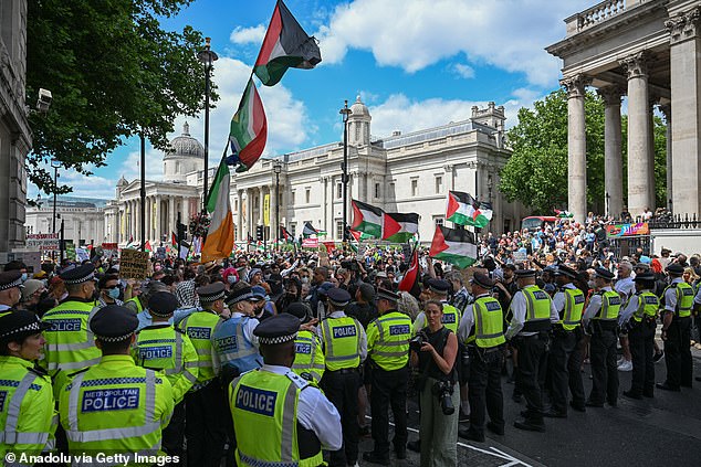 More than a hundred police officers had to be deployed to the protest on Monday afternoon