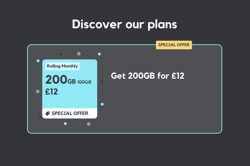 Illustration of a plan offering 200GB for £12.