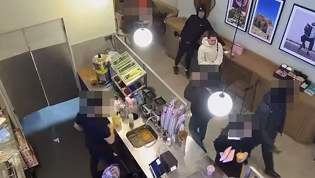 Dramatic footage shows prolific thief Zacariah Boulares creeping up behind the actress and stealing her phone