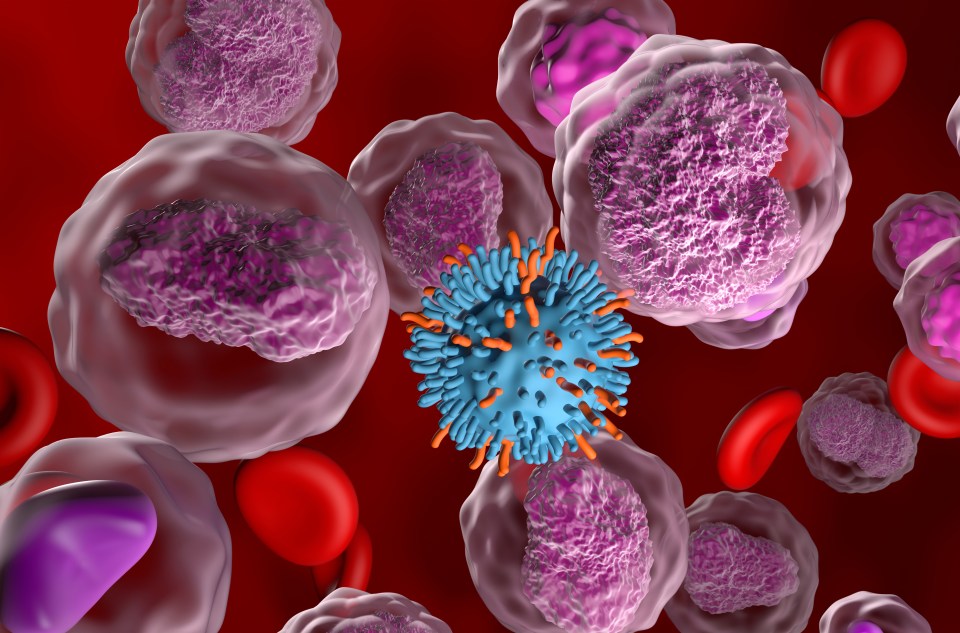 Illustration of CAR T-cell therapy attacking non-Hodgkin's lymphoma cells.