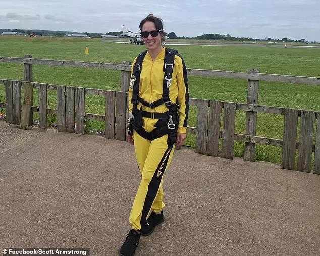 Ms Taylor (pictured), also a grandmother-of-two, from Totnes in Devon, is said to have fallen to her death during a 15,000ft dive alongside an instructor