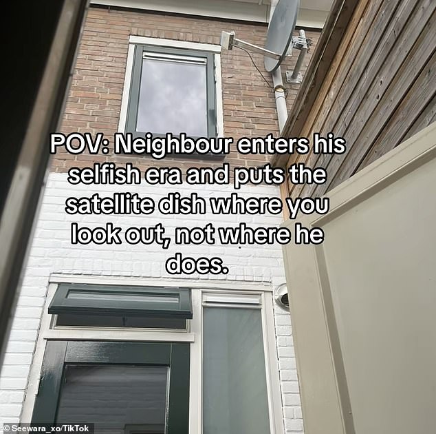 The woman also provided a view from her garden, showing the proximity of the dish to her window