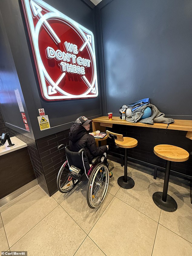 Bailey Merritt, 13, was forced to eat his food off a stool at Wendy's in Camden due to a lack of available disabled seating