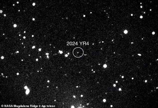 NASA has raised the odds of asteroid 2024 YR4 hitting the moon in just seven years time. Captured here is 2024 YR4 as observed by the Magdalena Ridge telescope in New Mexico, January 27, 2025