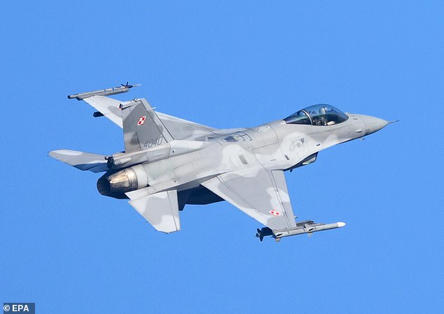 FILE PHOTO: A Polish Air Force F-16 fighter jet takes off during a demonstration flight at the 31st Tactical Air Base in Poznan-Krzesiny, Poland, 10 February 2025