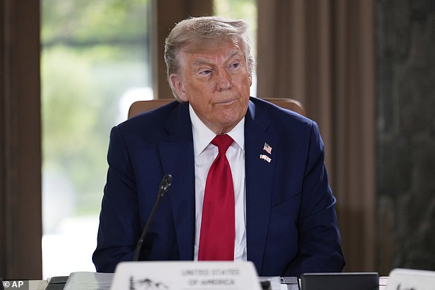 President Donald Trump participates in a session of the G7 Summit, Monday, June 16, 2025, in Kananaskis, Canada