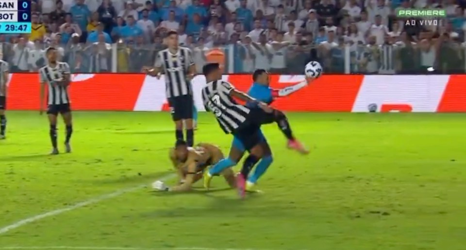 Soccer players vying for the ball.