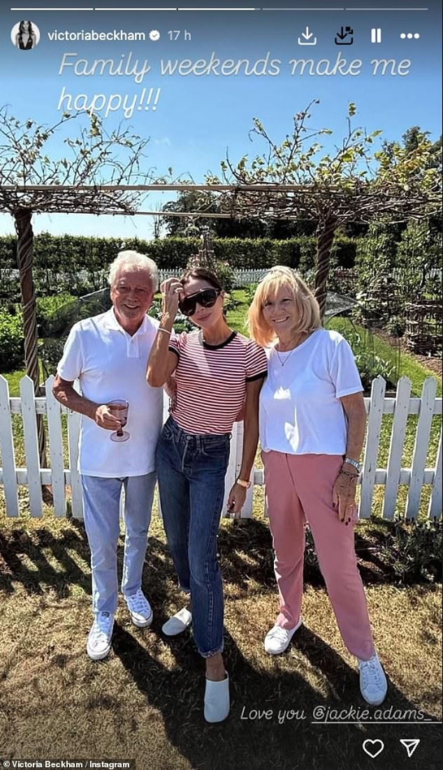Meanwhile Brooklyn's mum Victoria, 51, who along with husband David, 50, are in the midst of an escalating rift with their eldest son and his wife, enjoyed her own bittersweet family time
