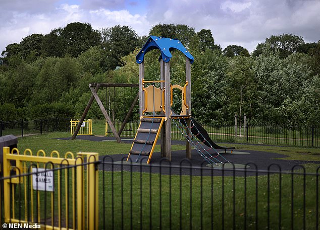 But despite the 'significant risk' of Grynhaus reoffending, maps used by the Probabtion Service had initially failed to 'identify the presence of the park' (pictured) directly opposite Grynhaus' new address, according to the Manchester Evening News