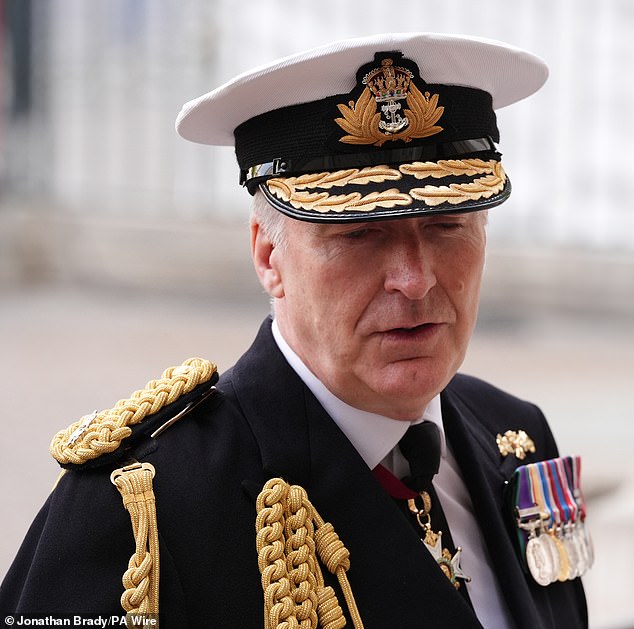 Chief of the Defence Staff Admiral Sir Tony Radakin attending a Service of Thanksgiving at Westminster Abbey in London on the 80th anniversary of VE Day on May 8, 2025