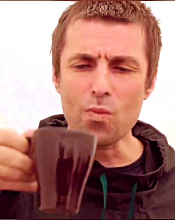 Liam Gallagher drinking tea.