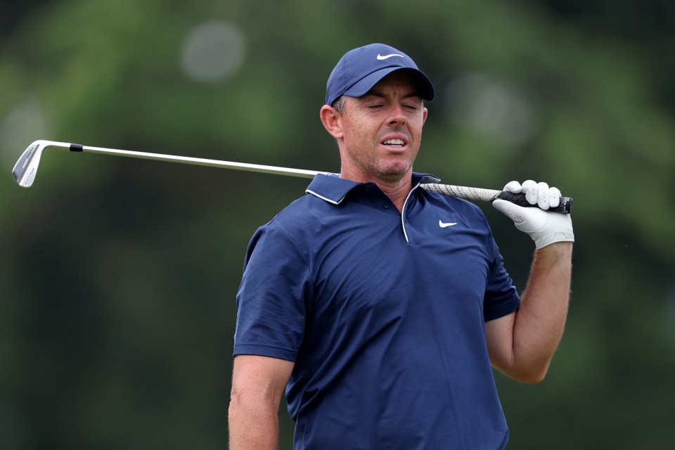 Rory McIlroy of Northern Ireland reacts during a golf tournament.