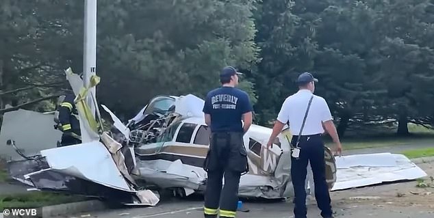 One person has died and another has been rushed to the hospital with 'serious injuries' after a small plane crashed on a residential street in Beverly, close to Boston, Massachusetts