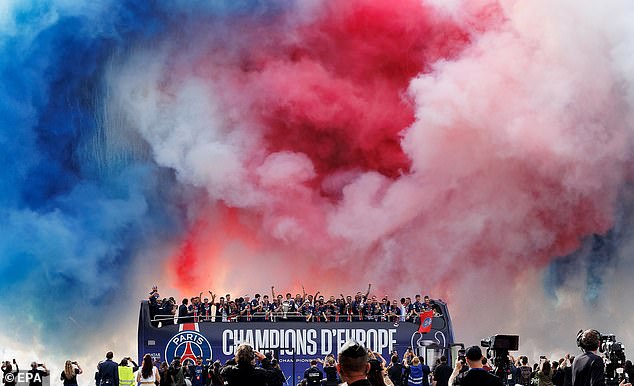 Celebrations in Paris have spiralled into chaos on as Paris Saint-Germain 's Champions League victory parade was marred by violent clashes