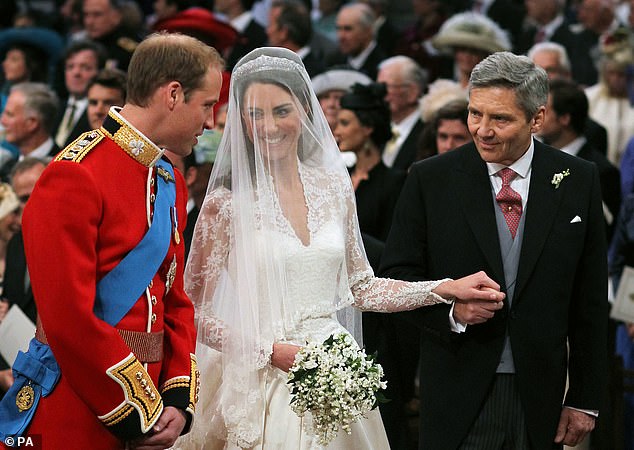 Michael Middleton, the father of Catherine, the Princess of Wales, is pictured with his daughter and son-in-law on their wedding day in April 2011