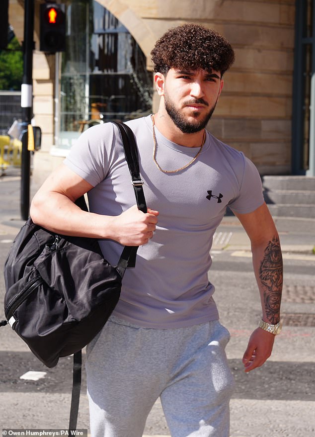 Azarbonyad is pictured arriving at Newcastle Crown Court for sentencing earlier today