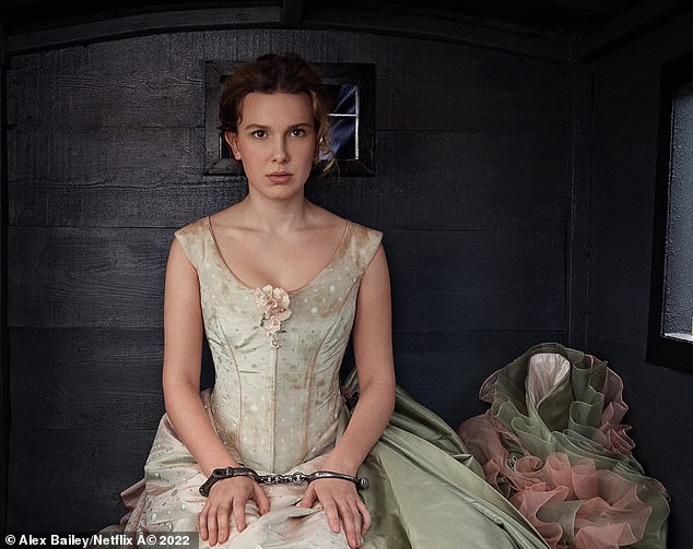 A popular Netflix spin-off has reportedly been plunged into chaos after cast and crew were struck down with food poisoning (pictured Millie Bobby Brown in Enola Homes)