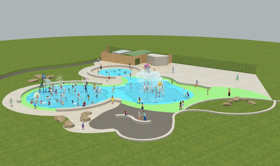 Illustration of a new water play facility at Clifton Park, Rotherham.